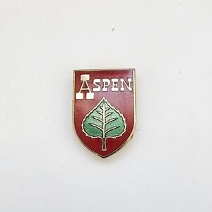 vintage Aspen Leaf Ski Resort Colorado blue ski Red Green pin.